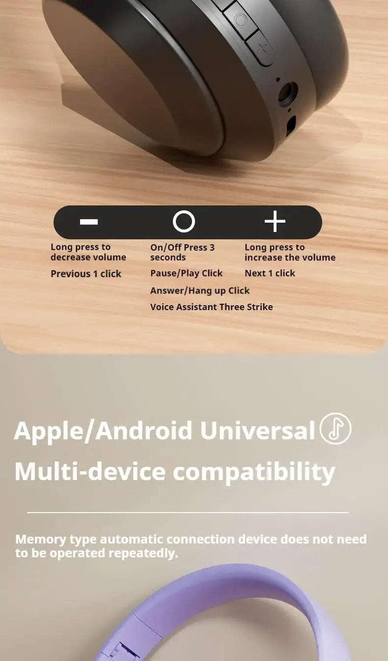 Headphones Over-Ear Bluetooth 5.3 HiFi M5 — Gaming, Desporto e Redução de Ruído