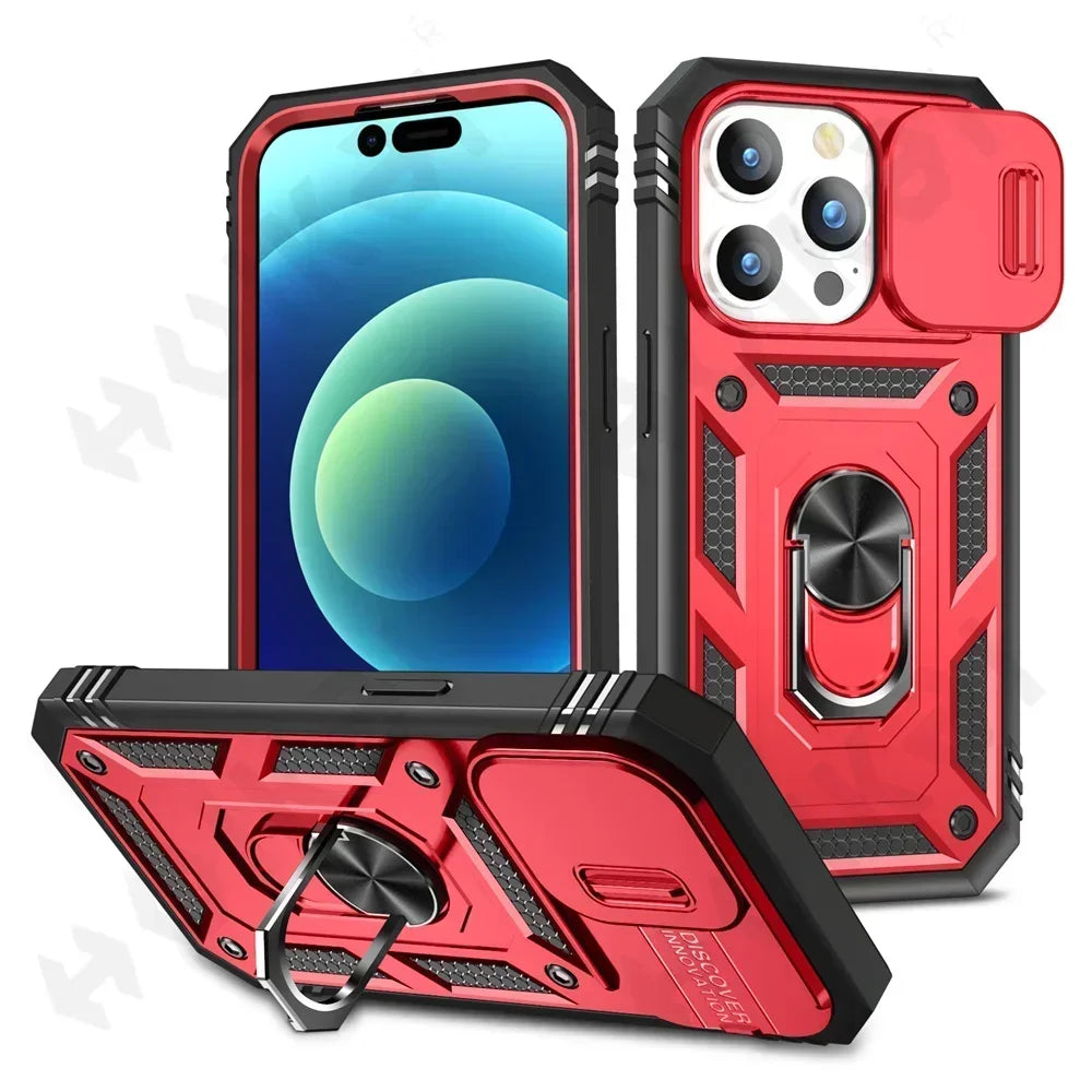Capa com Tampa de Câmara Deslizante e Suporte 360º para iPhone