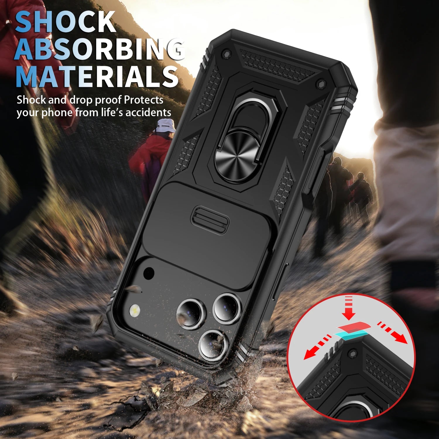 Capa com Tampa de Câmara Deslizante e Suporte 360º para iPhone