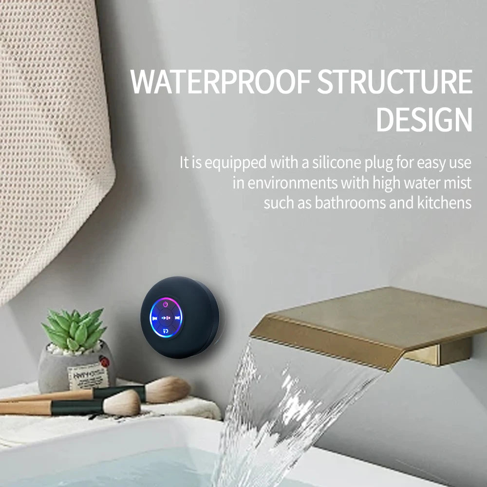 Coluna Bluetooth Portátil LED IPX4 — À Prova de Água, Ventosa e Som Estéreo para Exterior