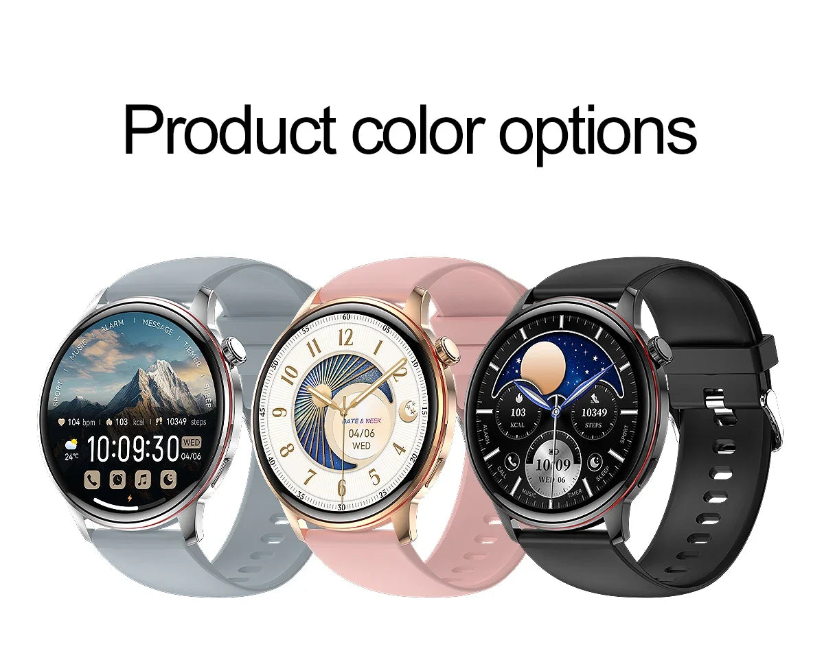 Smartwatch Feminino Elegante — Rosa e Dourado, Saúde Completa e Notificações Inteligentes