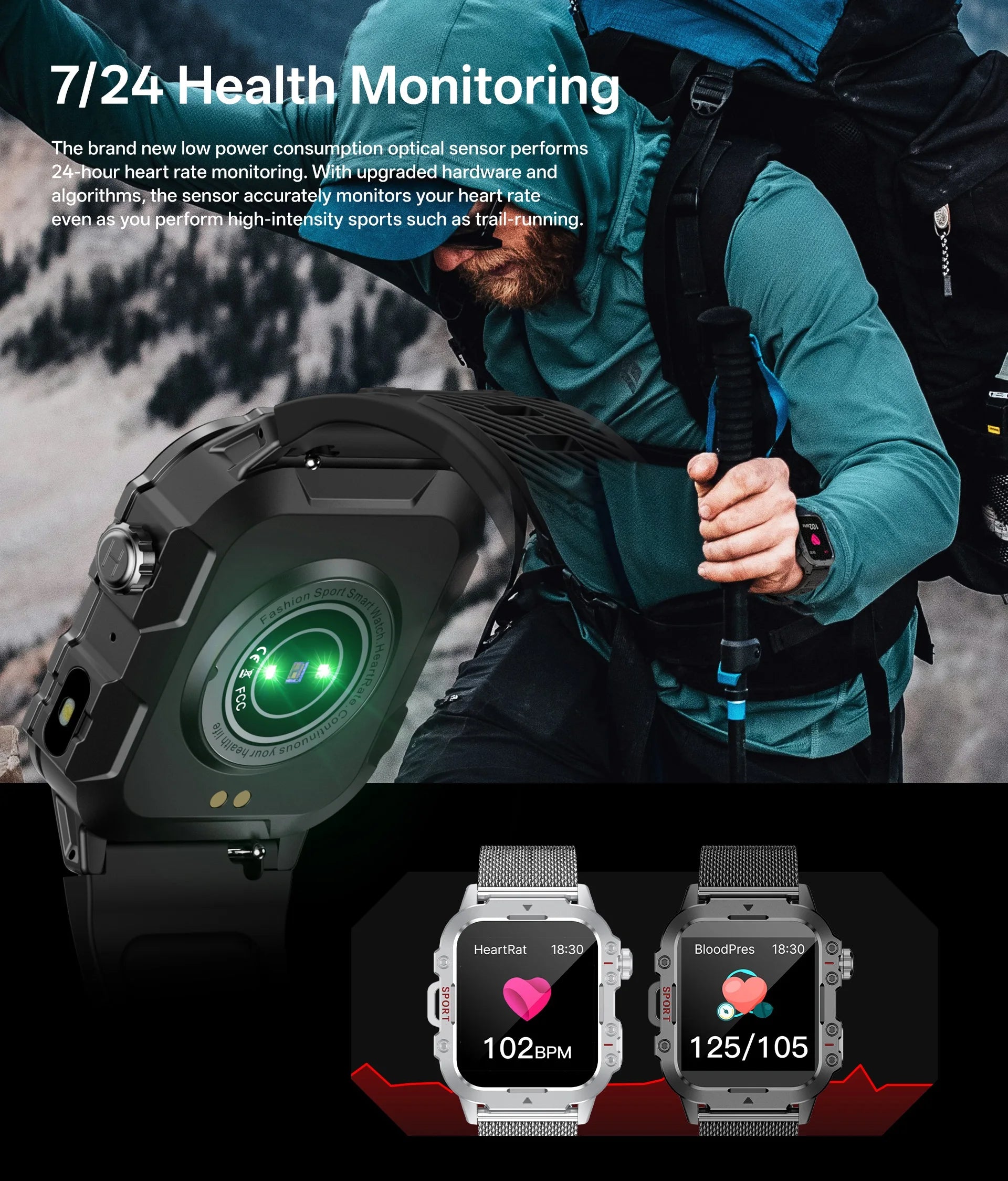Smartwatch Bluetooth 1.44'' com Monitor de Saúde, Oxigénio e Pressão