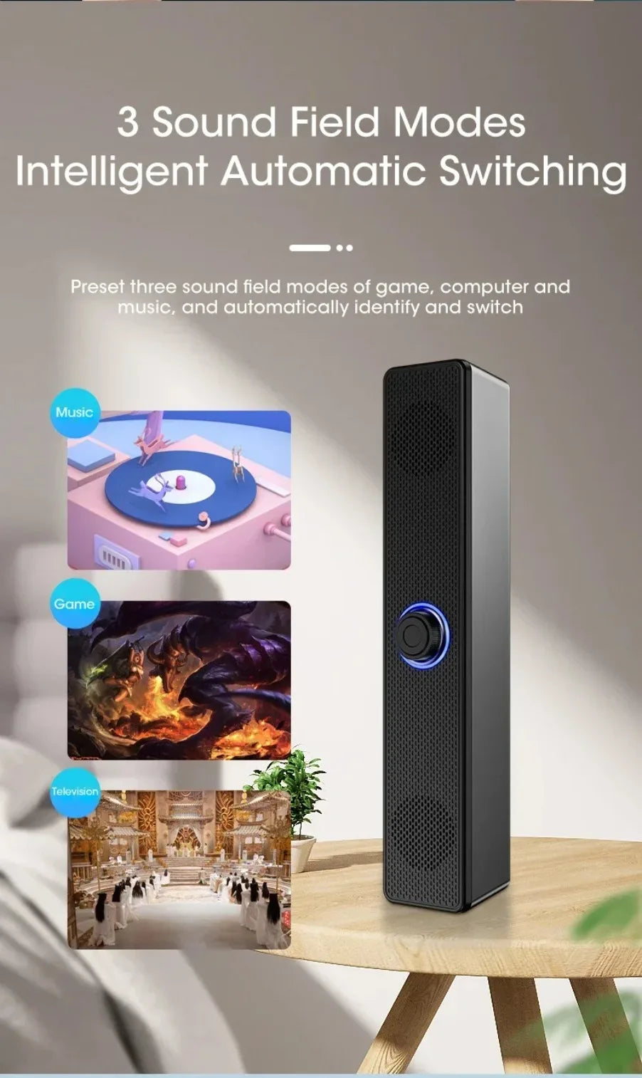 Soundbar Bluetooth e USB — Para TV, PC, Laptop e Gaming com Som Surround