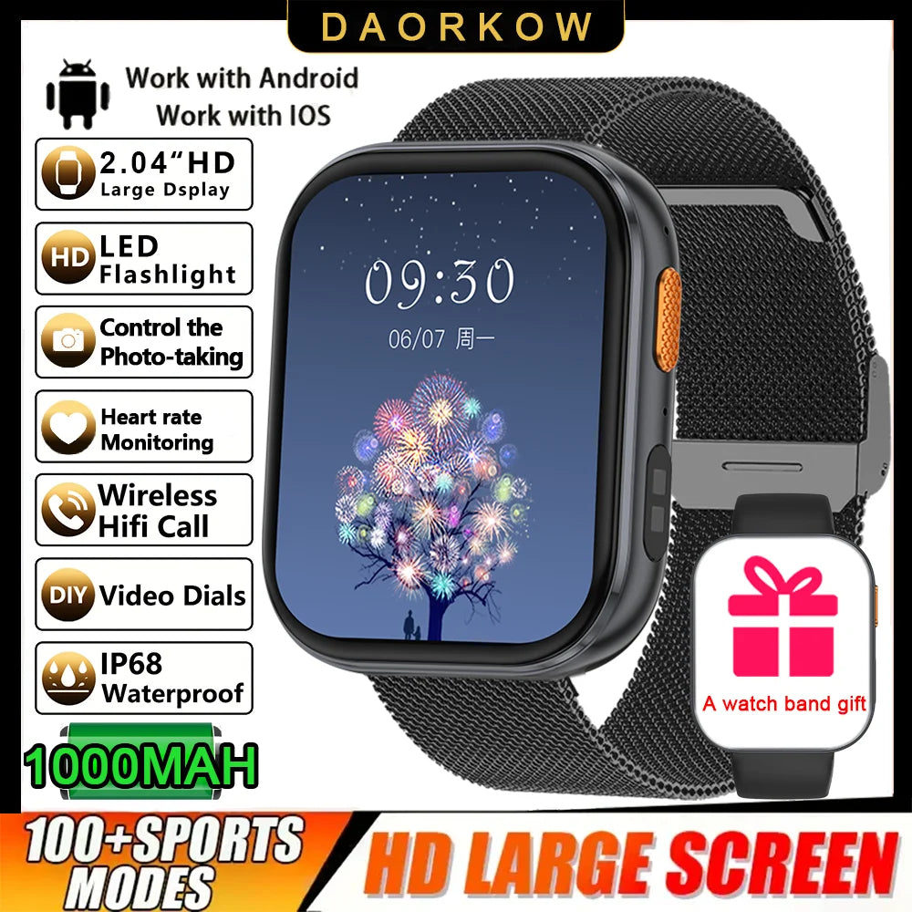 Smartwatch 2026 AMOLED 2.04'' — 1000mAh, 100+ Modos Desportivos, Chamadas Bluetooth e 3ATM