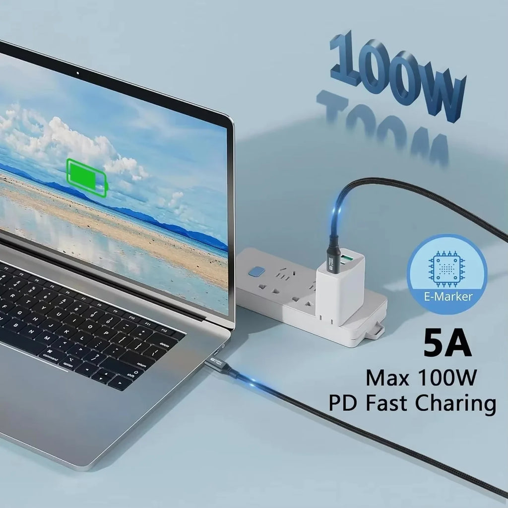 Cabo USB-C 100W 20Gbps com Saída de Vídeo 8K/4K — Para Laptop e TV