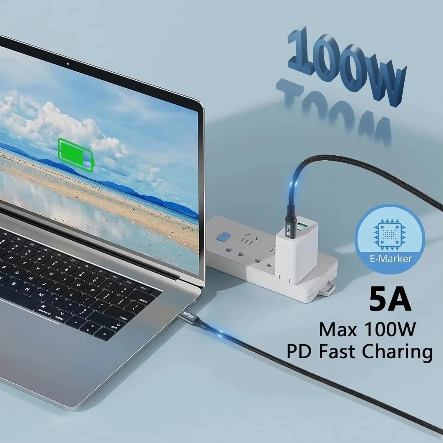 Cabo USB-C 100W 20Gbps com Saída de Vídeo 8K/4K — Para Laptop e TV