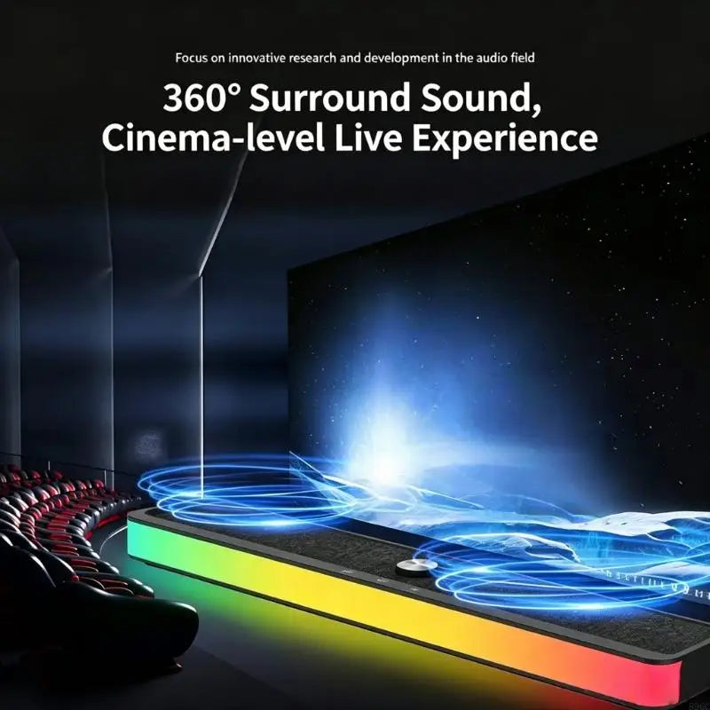Soundbar de Secretária Sem Fios com Barra de Luz — Bluetooth 5.3, USB, Recarregável e Para TV