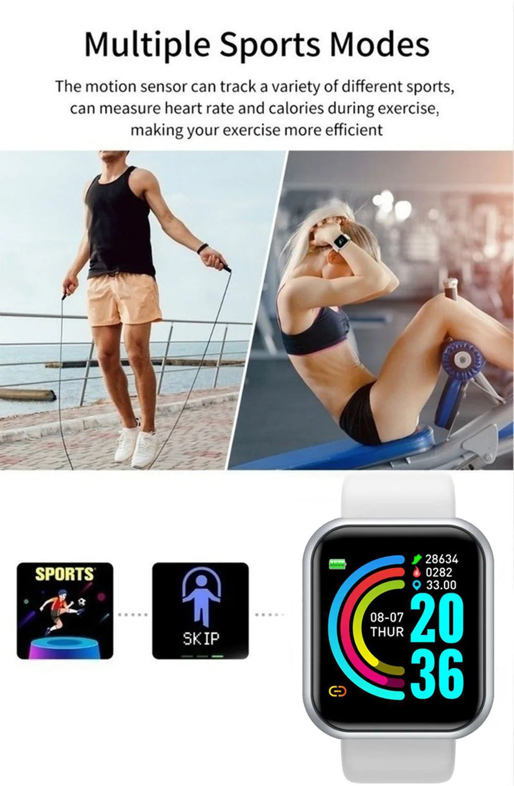 Smartwatch Fitness Unissexo com Monitor de Saúde e Música — Versão B