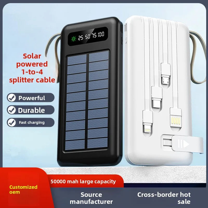 Power Bank Solar Outdoor 10000/20000mAh com Cabo Integrado e Carregamento Sem Fios