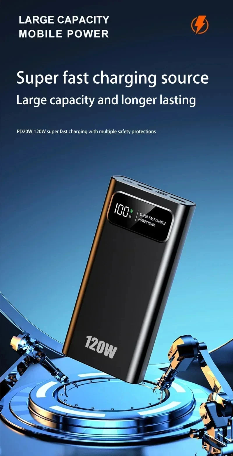 Power Bank Lenovo 120W Alta Capacidade com Display Digital e 4 Interfaces