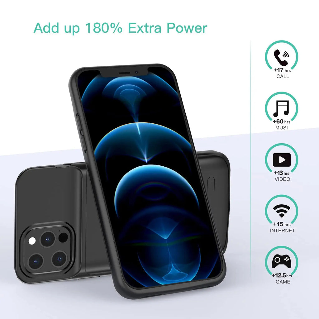 Capa com Bateria para iPhone 17 Air, 16, 15, 14, 13, 12 e 11 Series — Power Bank Portátil 6800mAh