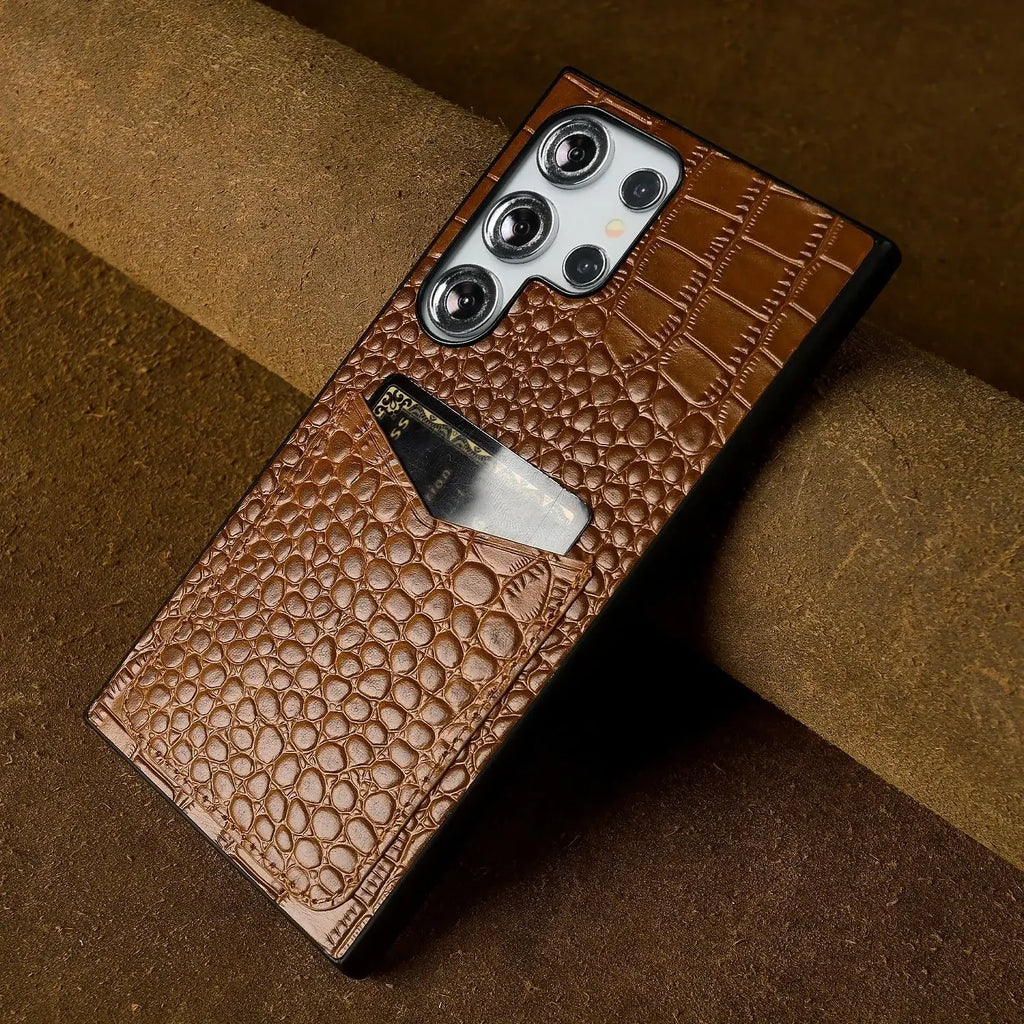 Capa Couro Genuíno com Porta-Cartões para Samsung Galaxy S Series