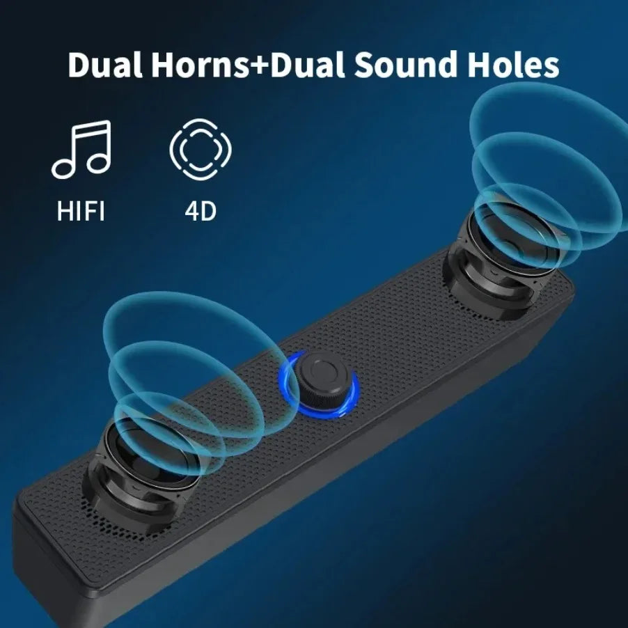 Soundbar Bluetooth e USB — Para TV, PC, Laptop e Gaming com Som Surround