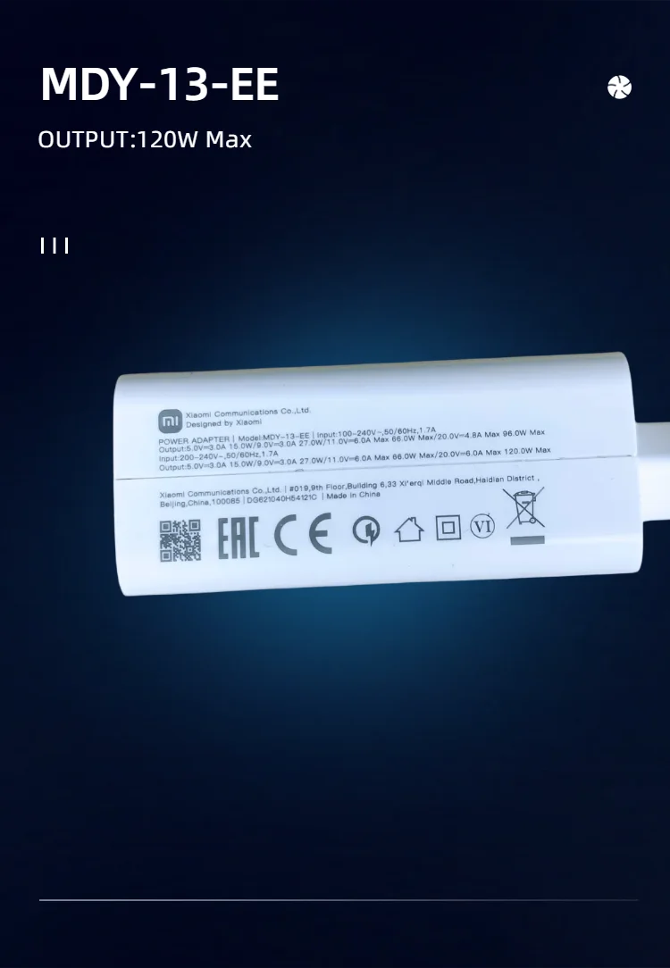 Carregador Original Xiaomi 120W Turbo com Cabo USB-C — Ficha EU