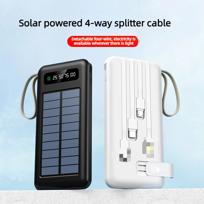 Power Bank Solar Outdoor 10000/20000mAh com Cabo Integrado e Carregamento Sem Fios
