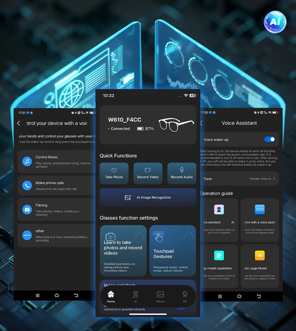 Óculos Inteligentes 2025 com Câmara, 32GB, Tradução, Bluetooth e Anti-luz Azul — Homem e Mulher