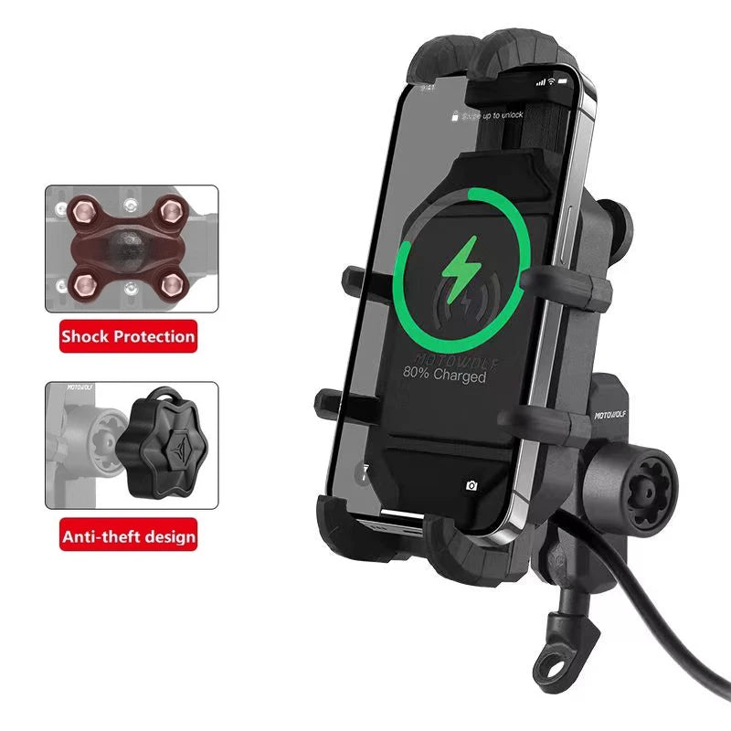 Suporte de Telefónico para Mota com Carregamento Sem Fios QC3.0 e GPS