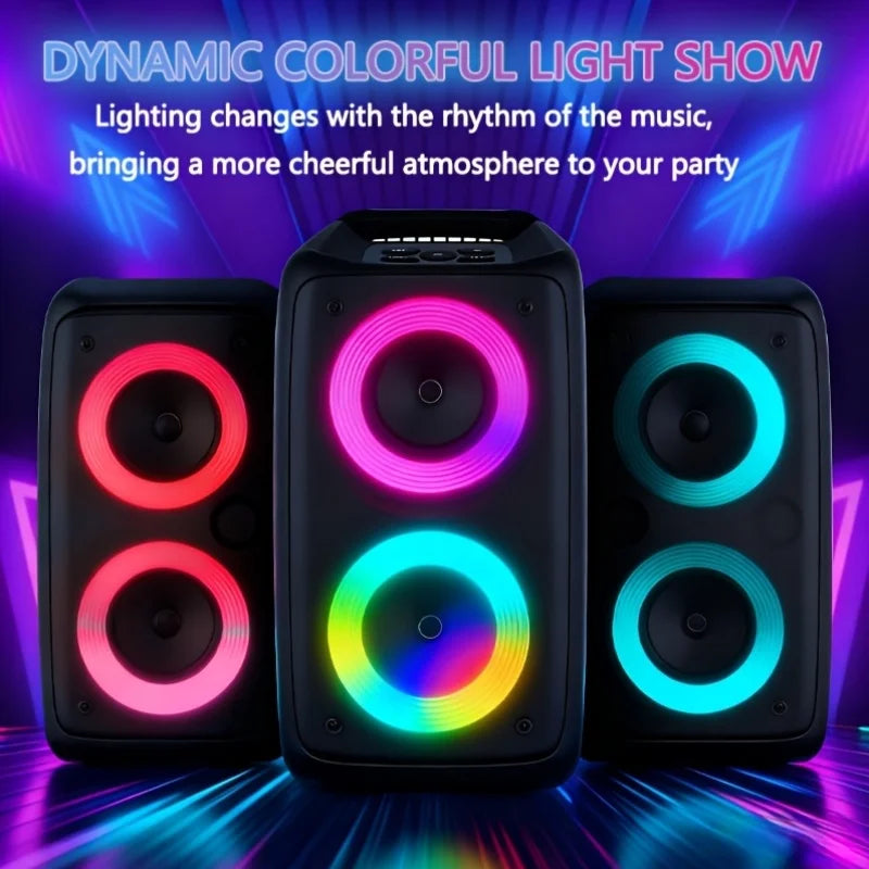 Coluna Bluetooth Portátil 6000W com Luzes Coloridas para Exterior
