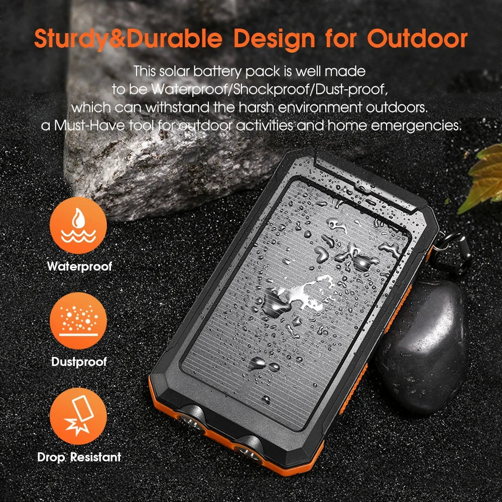 Power Bank Solar 10000mAh com Lanterna e Bússola