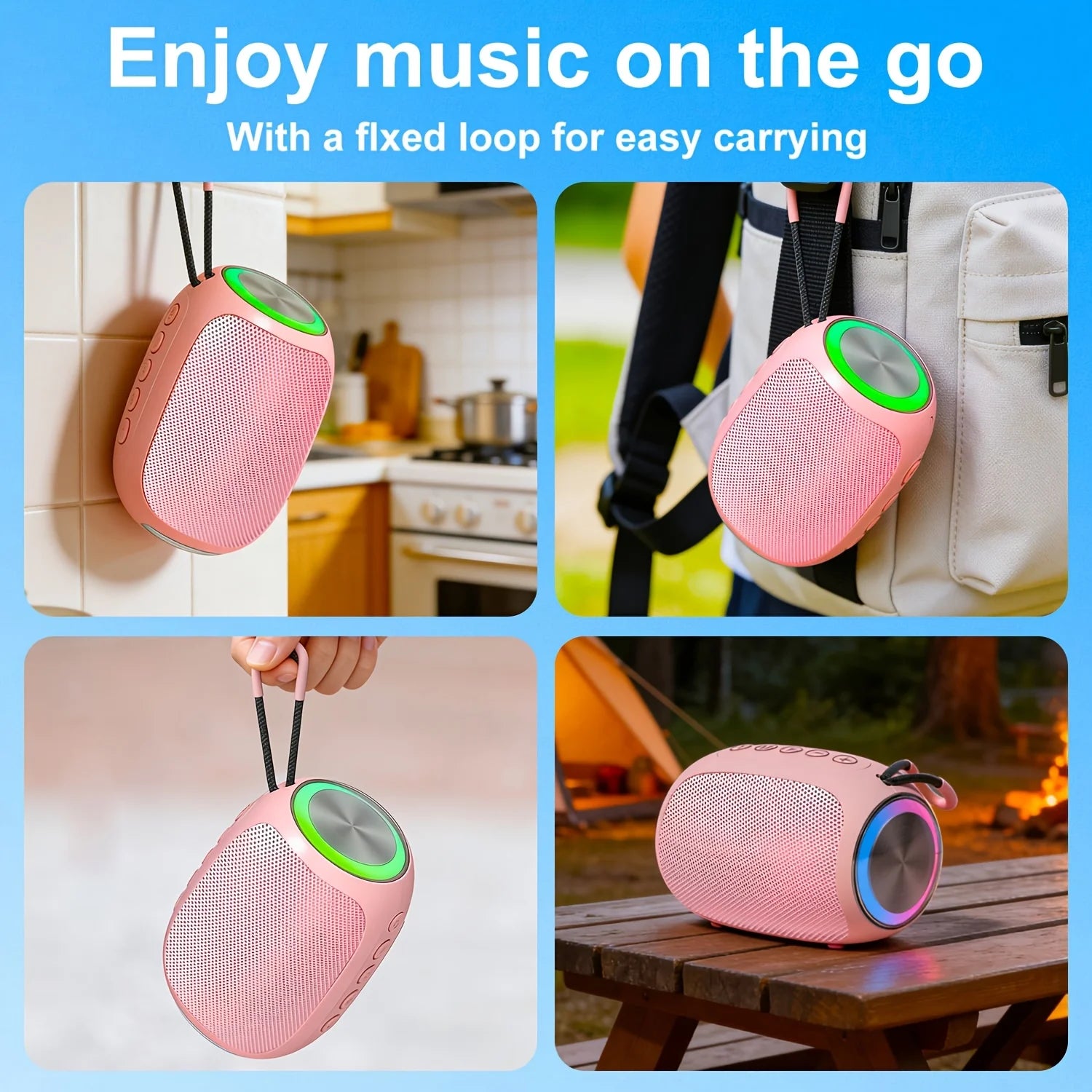 Coluna Bluetooth Portátil — Som Excelente, Design Rosa e Iluminação LED Colorida