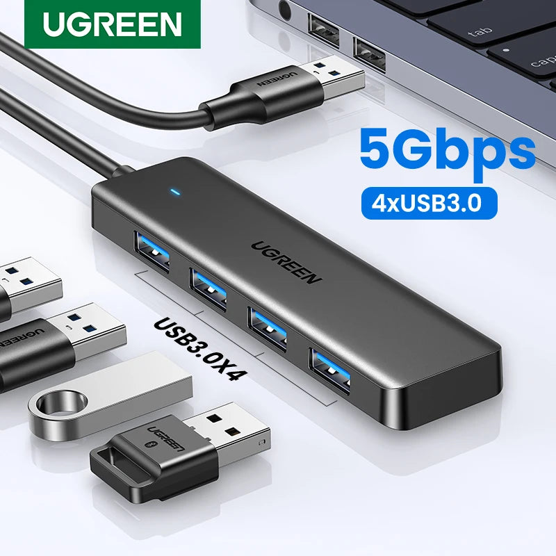 Hub USB 3.0 UGREEN 4 Portas Slim — Para MacBook, PC, Xbox e PS5