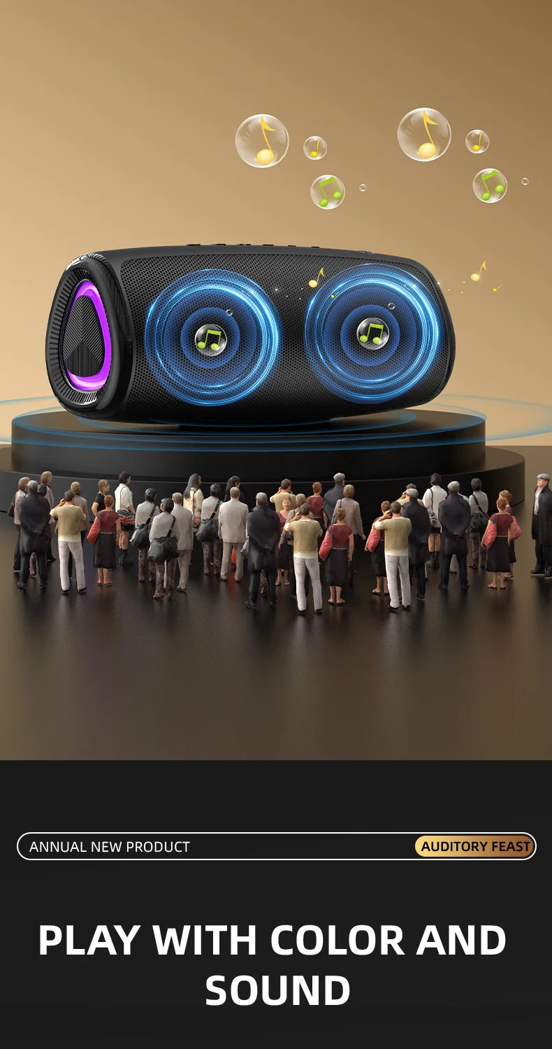 Coluna Bluetooth 5.3 com LED RGB, Subwoofer e FM/SD/USB