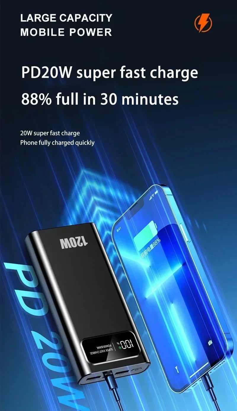 Power Bank Lenovo 120W Alta Capacidade com Display Digital e 4 Interfaces