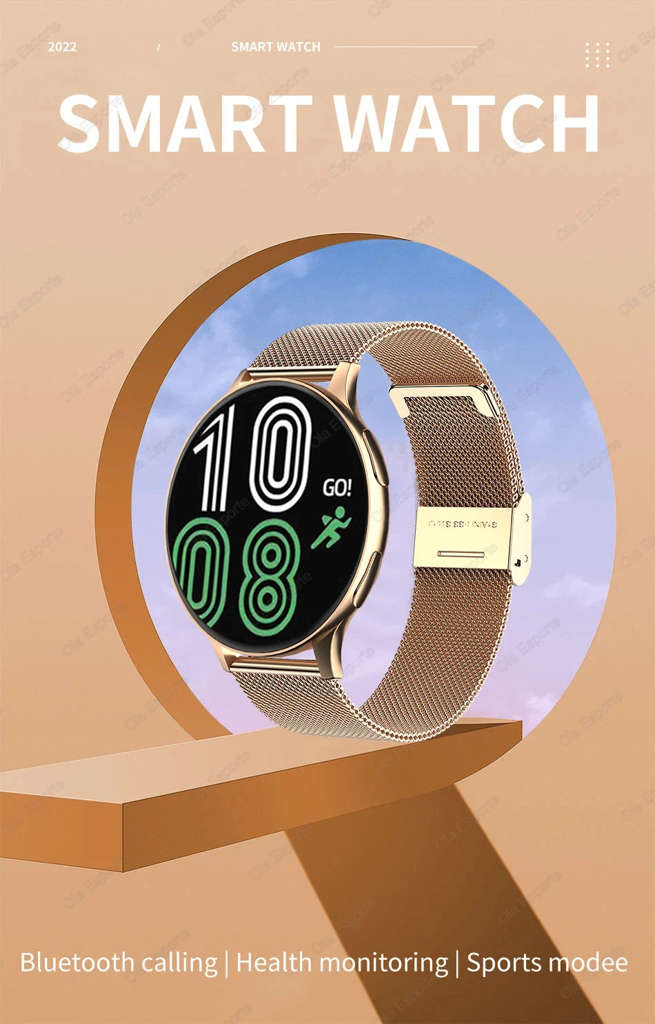 Smartwatch Ultra Fino em Aço Inoxidável — Design Slim Premium, Saúde Completa e Notificações