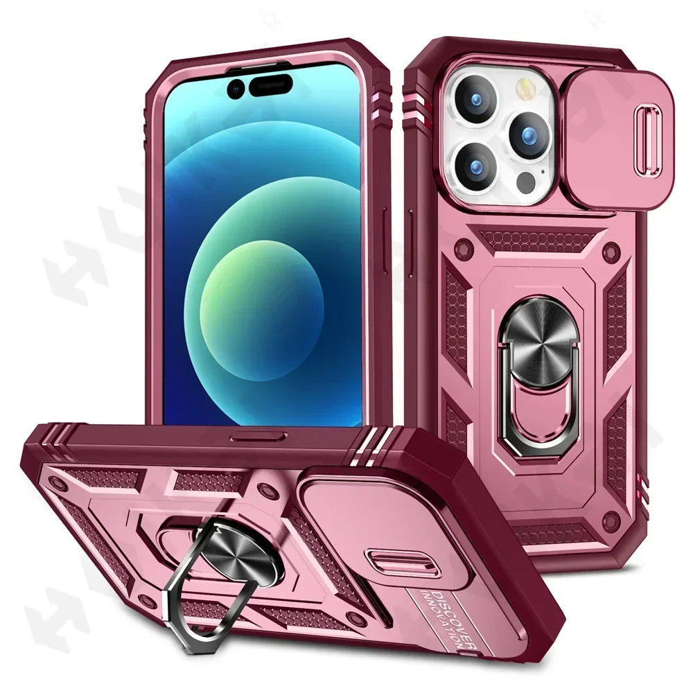 Capa com Tampa de Câmara Deslizante e Suporte 360º para iPhone