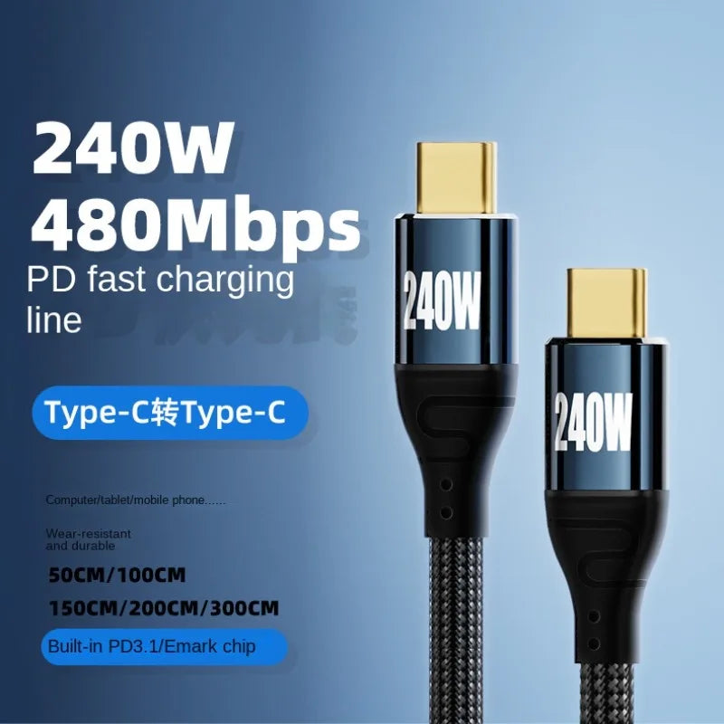Cabo USB-C 240W em Ângulo 90° — 48V/5A Compatível com USB 2.0 (3m/10FT)