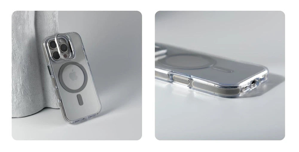 Capa Transparente Magnética com Suporte para iPhone 17 ao 12