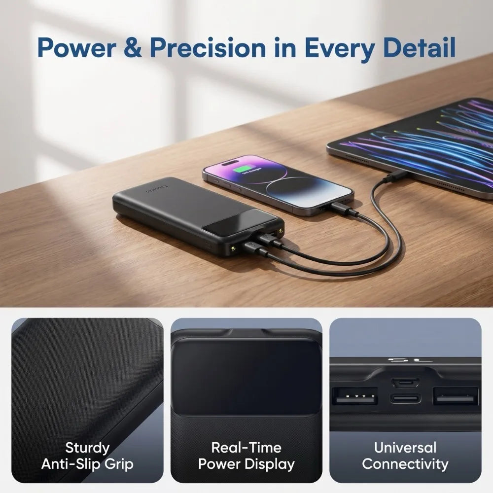 Power Bank 20000mAh com Display LED, Lanterna e Dual USB