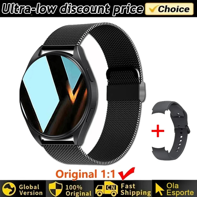 Smartwatch Ultra Fino em Aço Inoxidável — Design Slim Premium, Saúde Completa e Notificações