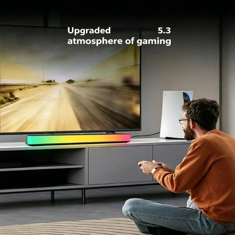 Soundbar de Secretária Sem Fios com Barra de Luz — Bluetooth 5.3, USB, Recarregável e Para TV