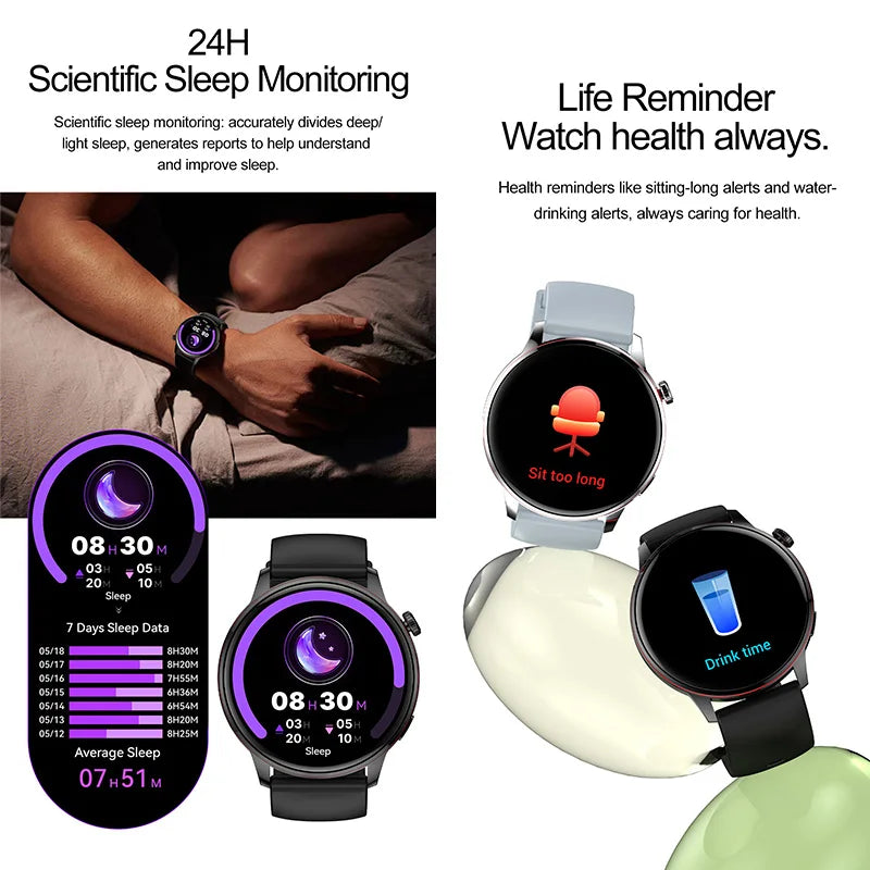 Smartwatch Feminino Elegante — Rosa e Dourado, Saúde Completa e Notificações Inteligentes