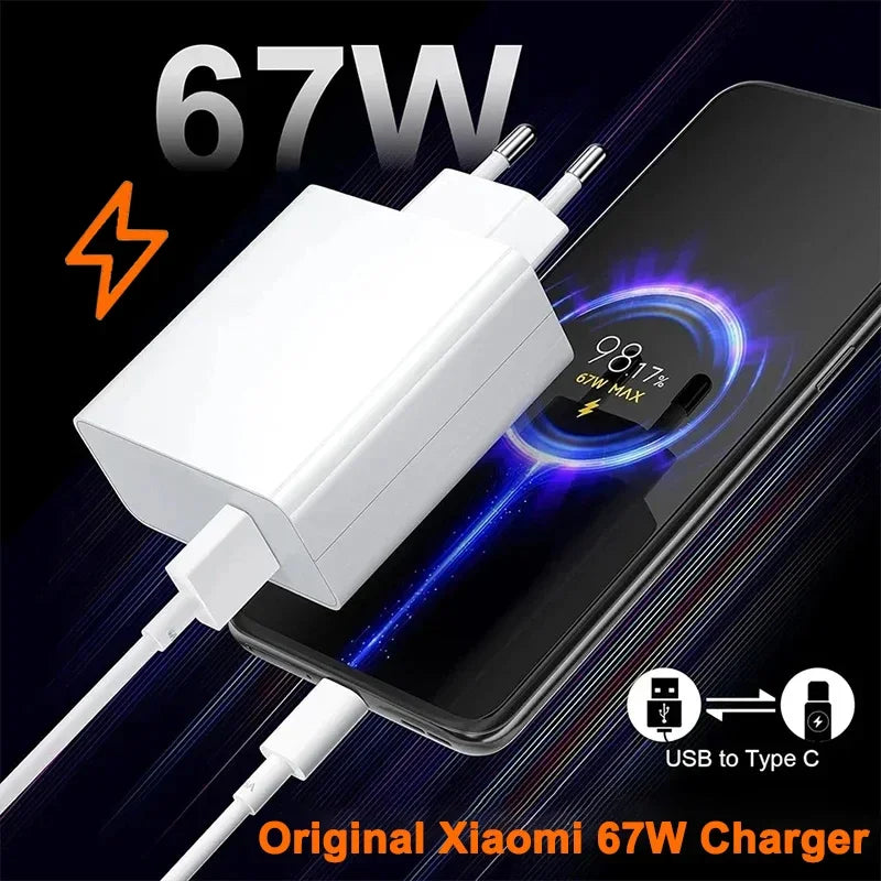 Carregador Rápido 67W Turbo para Xiaomi, Redmi e Poco — Ficha EU