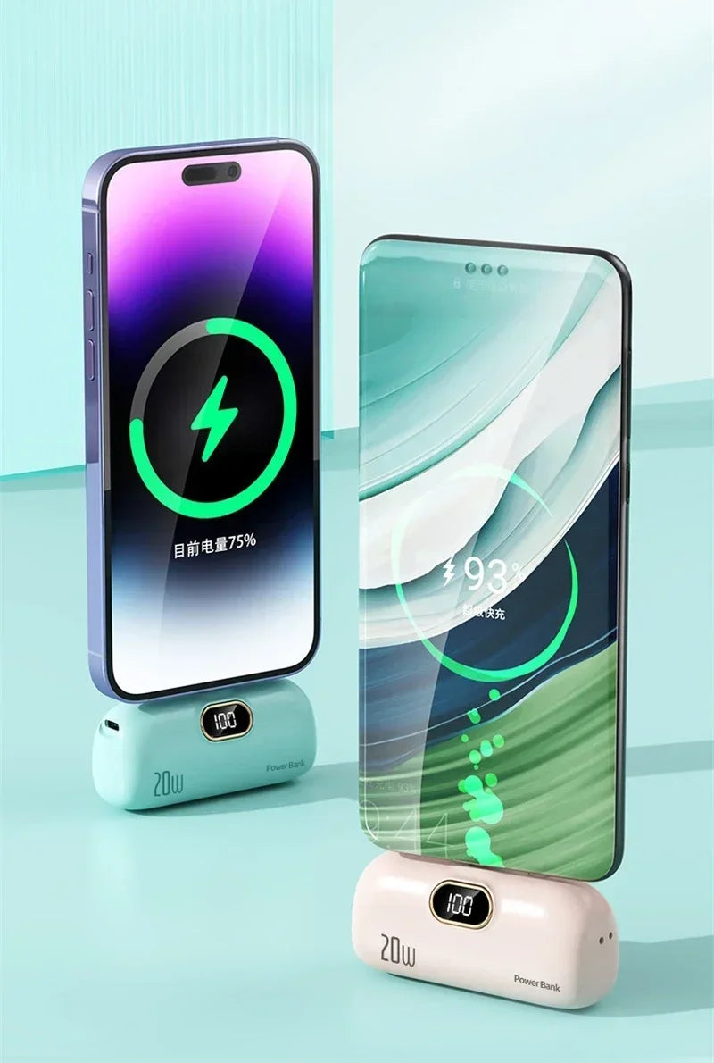 Power Bank Cápsula Mini 10000mAh 20W com Cabos Integrados