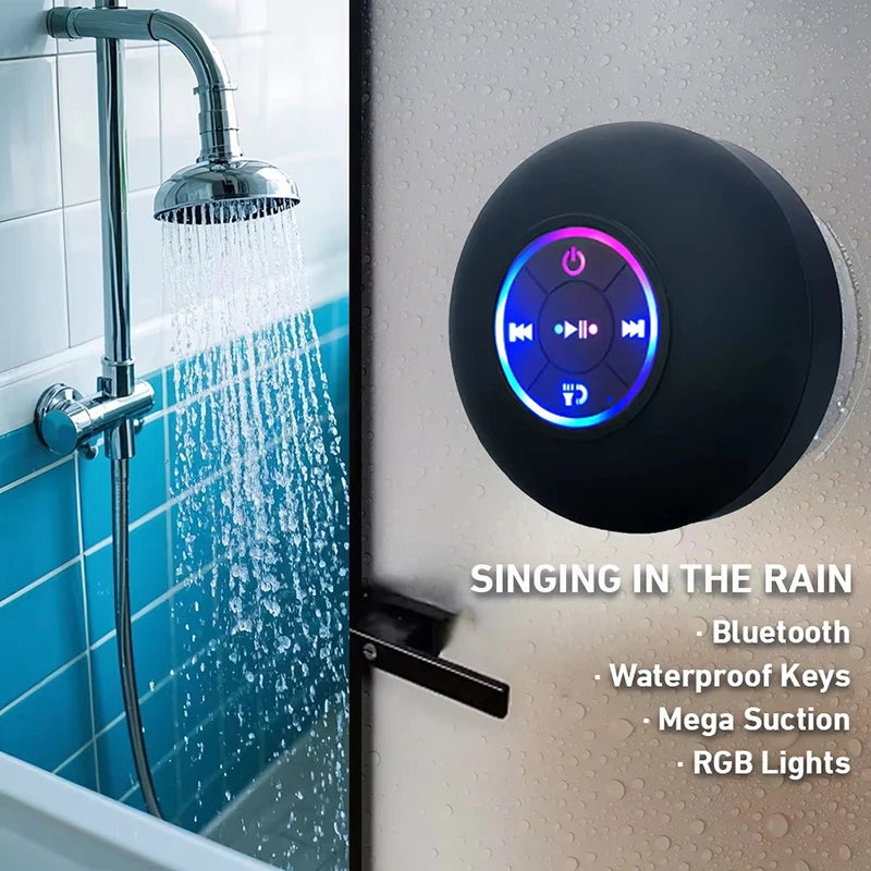 Coluna Bluetooth Portátil LED IPX4 — À Prova de Água, Ventosa e Som Estéreo para Exterior