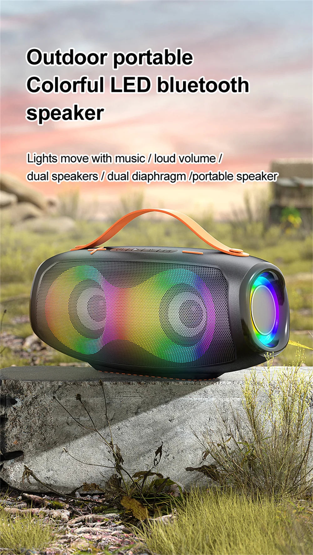 Coluna Bluetooth 20W À Prova de Água — Subwoofer, Iluminação RGB e Bateria 1000mAh