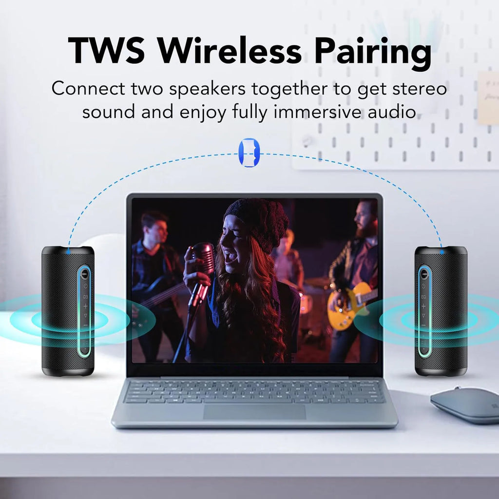 Coluna Bluetooth Portátil 30W — Som Estéreo, IPX7 À Prova de Água, RGB e Modos EQ