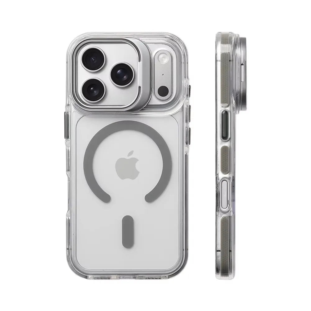 Capa Transparente Magnética com Suporte para iPhone 17 ao 12