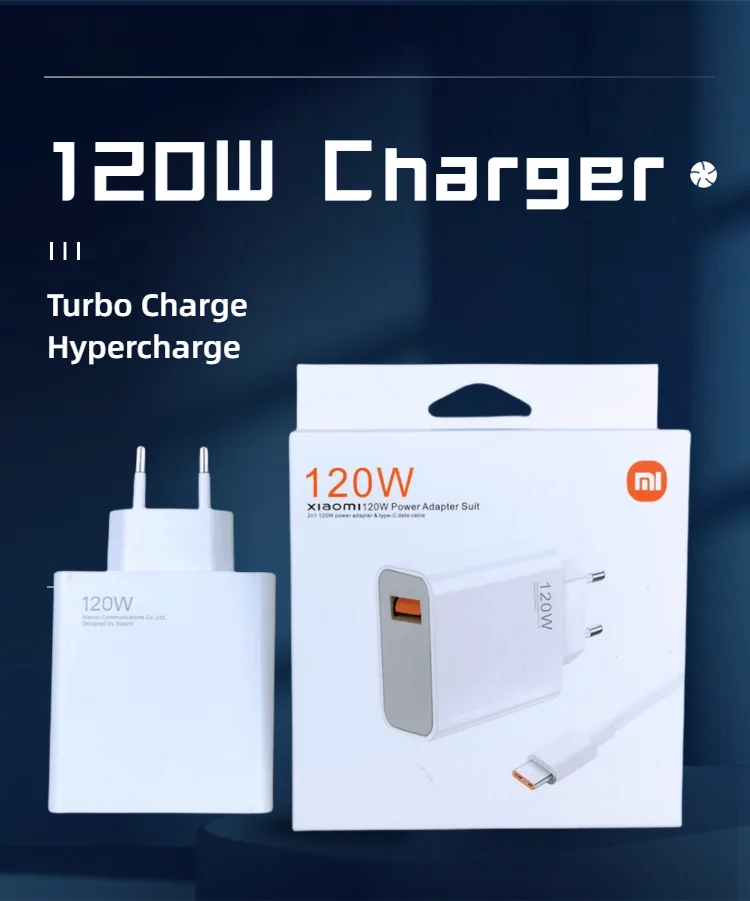 Carregador Original Xiaomi 120W Turbo com Cabo USB-C — Ficha EU