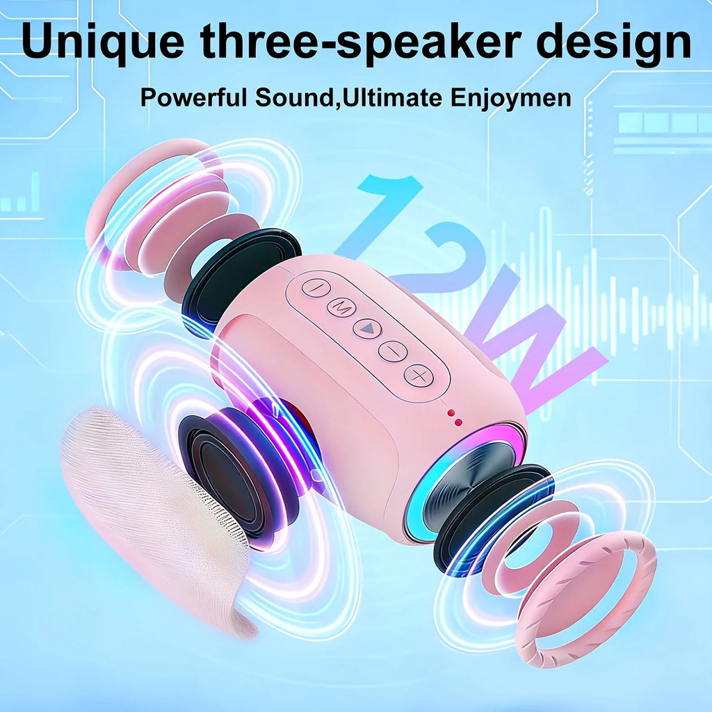 Coluna Bluetooth Portátil — Som Excelente, Design Rosa e Iluminação LED Colorida