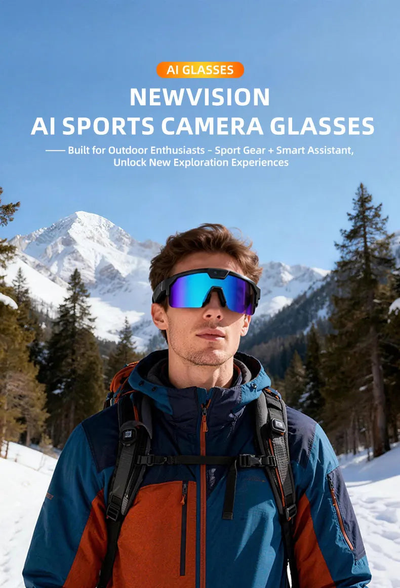 Óculos Inteligentes IA com Câmara 4K HD — 8MP, Anti-vibração, Tradução em Tempo Real e Desporto Outdoor