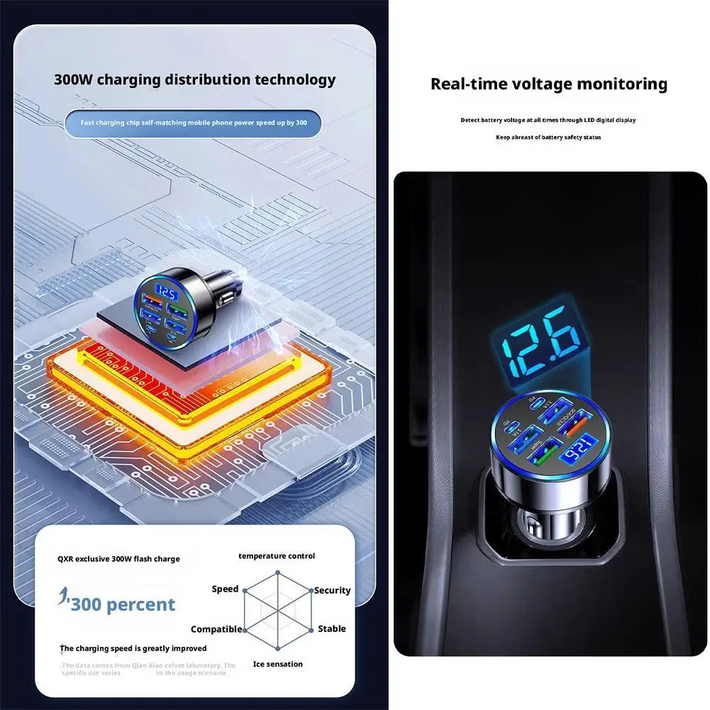 Carregador de Carro 4 Portas USB com Quick Charge 3.0 e PD