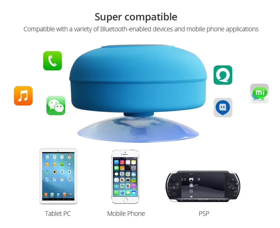 Coluna Bluetooth À Prova de Água com Ventosa — Para Carro, Duche e Exterior