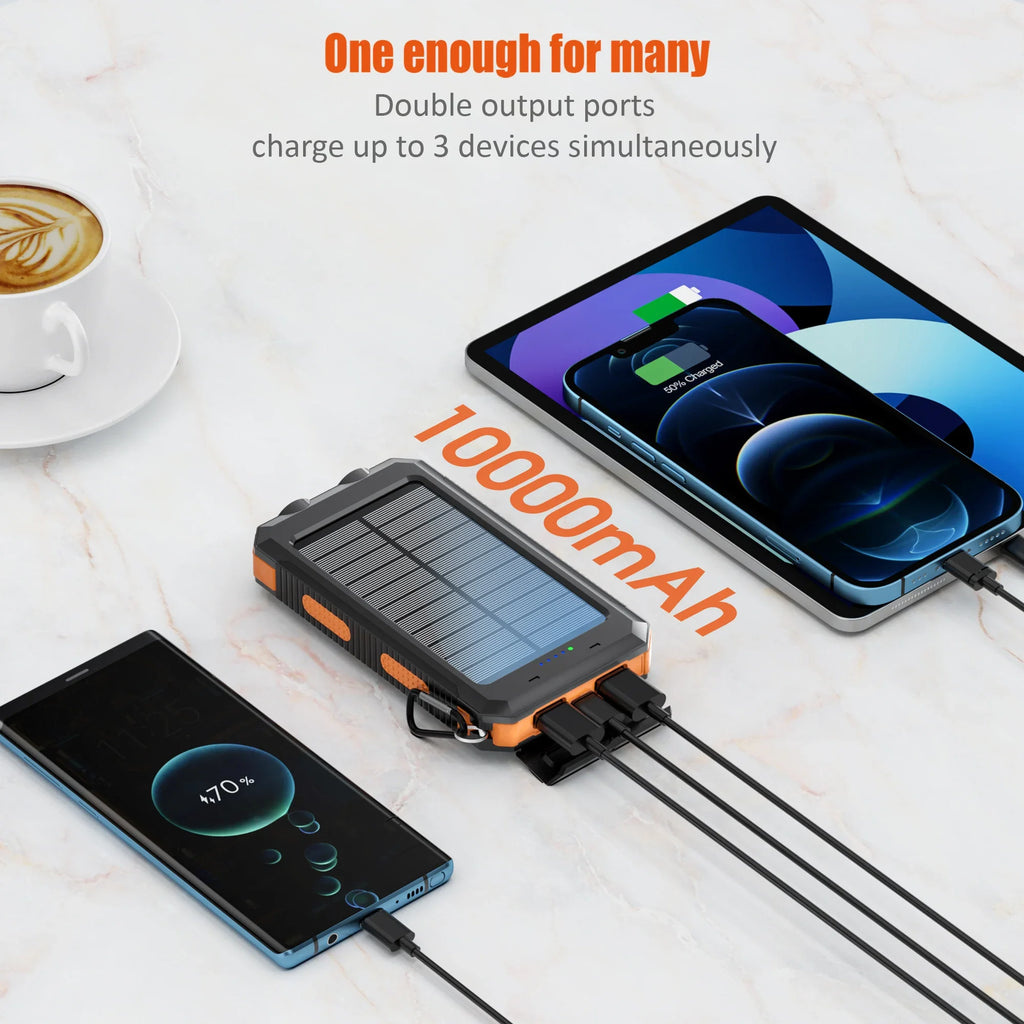 Power Bank Solar 10000mAh com Lanterna e Bússola