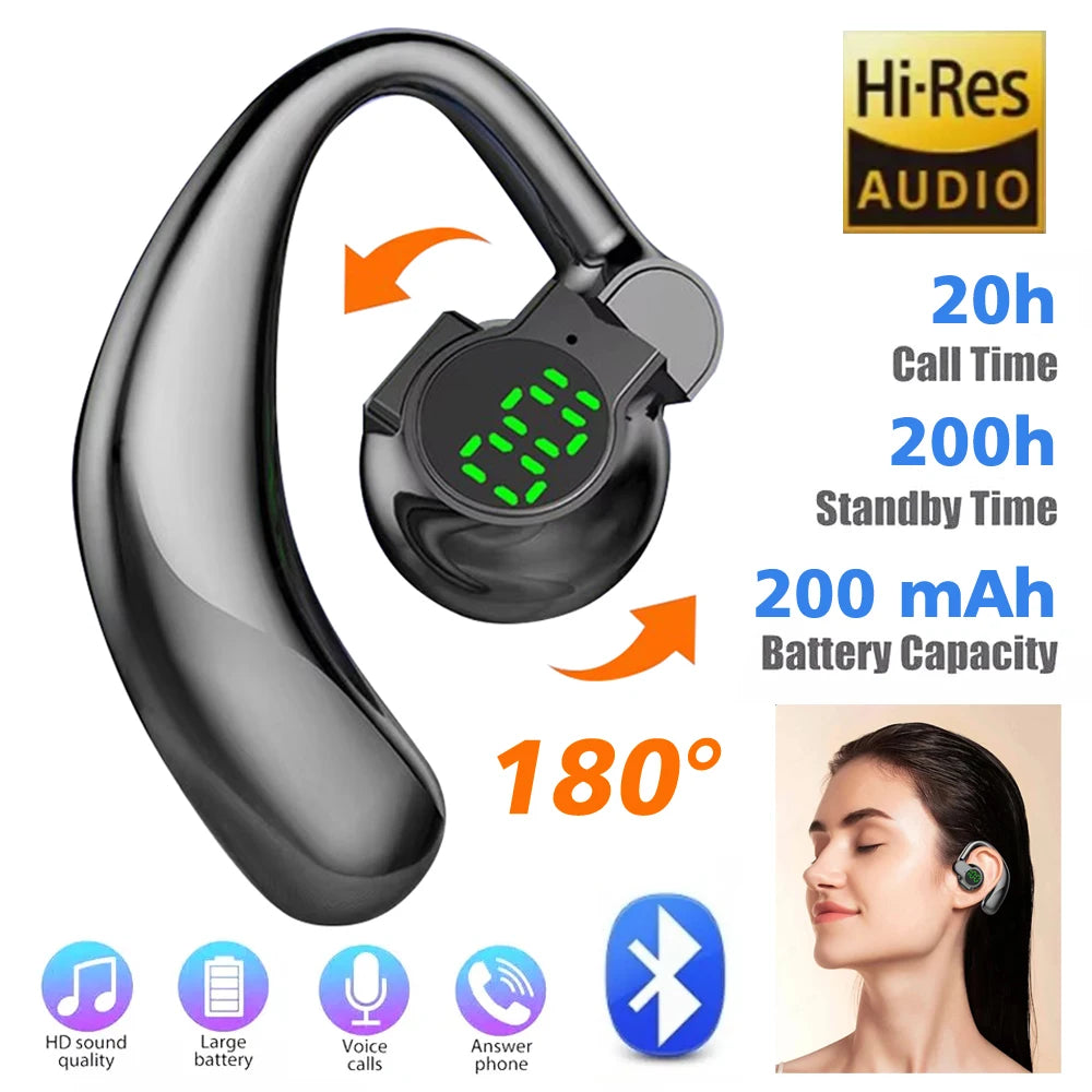 Auriculares Bluetooth 5.4 Ear Hook — Mãos Livres, Cancelamento de Ruído e Condução Segura