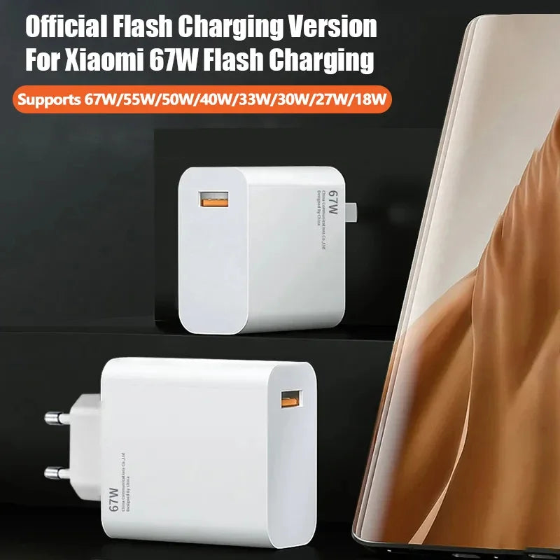 Carregador Rápido 67W Turbo para Xiaomi, Redmi e Poco — Ficha EU