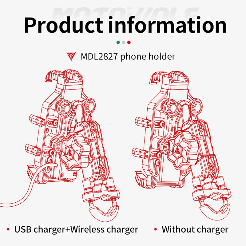 Suporte de Telefónico para Mota com Carregamento Sem Fios QC3.0 e GPS